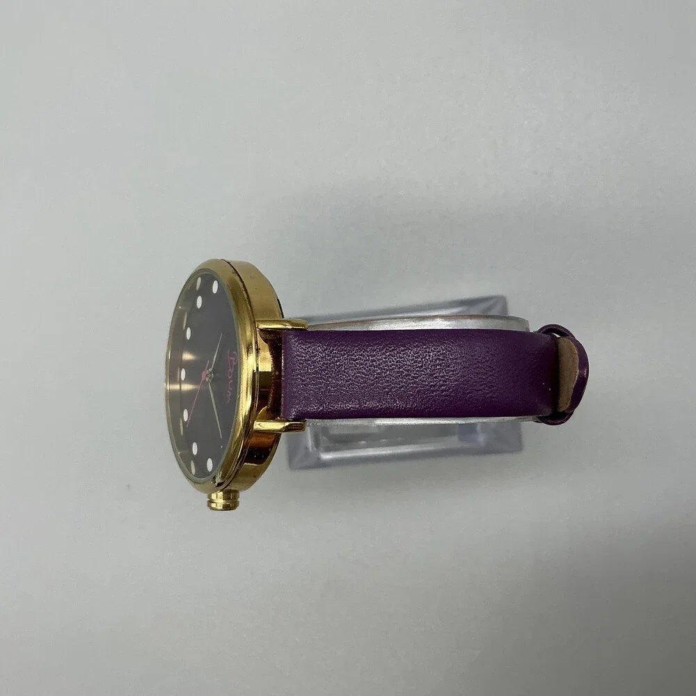 Boum Womens Watch 36mm Purple Dial Gold Tone Leather 3ATM WR New Battery